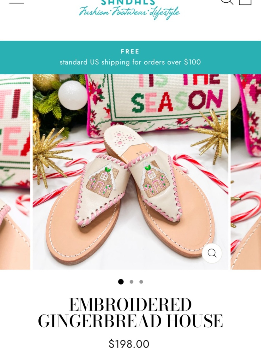 Jack Rogers Beige and Pink Embroidered Gingerbread House Sandals